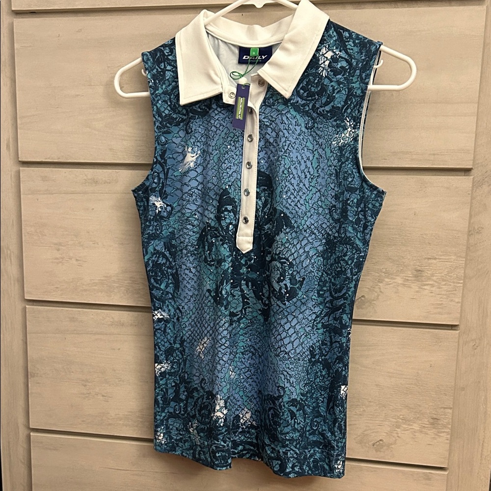 Daily Sports Blue patterned Sleeveless polo